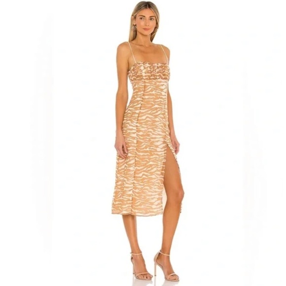 Camila Coelho Dress Women’s Medium Bailee Midi Brown Zebra Revolve - Picture 3 of 16